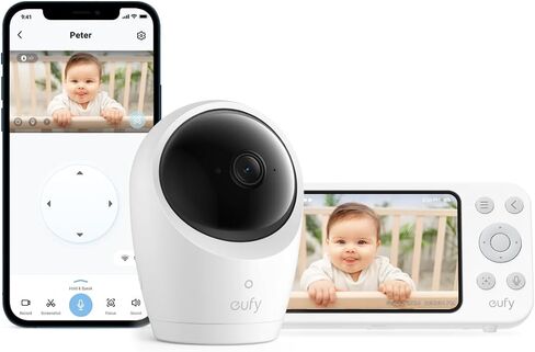 eufy Baby Monitor E20، دقة 2K، شاشة 5 بوصات بدقة 720 بكسل، اتصال هجين، Wi-Fi وبدون تحكم Wi-Fi، إمالة شاملة، تكبير 4×، رؤية ليلية، كاميرا بطارية مدمجة، ANR، تنبيهات ذكية، تسجيل 24/7 in Saudi Arabia