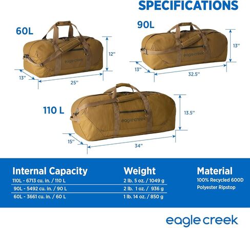 Eagle Creek بغض النظر عن حقيبة القماش الخشن - القراصنة الصديقة للبيئة للسفر المستدام - حزام كتف قابل للتعديل - خيارات حمل متعددة - سهلة التخزين - الدخان - 90 لتر in Saudi Arabia