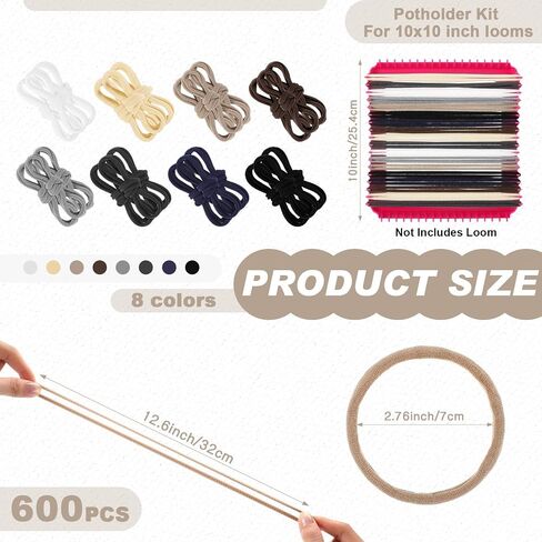 Daifunli 600 Pcs 10 Inch Potholder Loom Loop Bulk Weaving Loop Craft Kit Colorful Flexible Potholder Loom Complete Kit to Weave 18 Large, Refill Elastic Weaving for DIY Crafts Supplies(Bright Color) in Kuwait