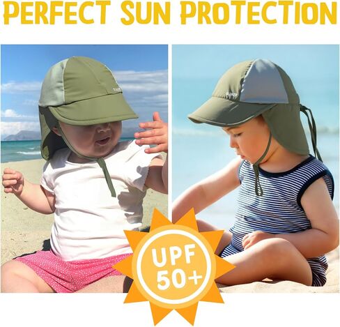Baby Sun Hat with Breathable Mesh, Neck Flap Infant Unisex Boys Girls Toddler UPF 50+ Summer Beach Swim Adjustable in Kuwait