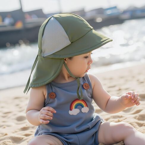 Baby Sun Hat with Breathable Mesh, Neck Flap Infant Unisex Boys Girls Toddler UPF 50+ Summer Beach Swim Adjustable in Kuwait