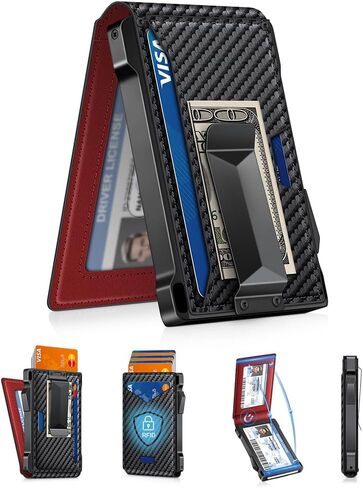 محفظة للرجال محفظة RFID مع 2 Windows & Money Clip ، حامل البطاقة المنبثقة النحيف ل 10-12 بطاقة ، محفظة ذكية بايفولد الحد الأدنى للجيب الأمامي ، حامل بطاقة الائتمان المعدنية المدمجة ، الهدايا للرجال in Saudi Arabia