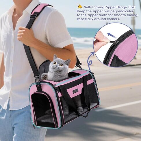BALEINE Cat Carrier, Puppy Dog Carrier for Small Medium Pets Up to 15 Lbs, Soft-Sided Dog Travel Bag with Safety Zippers, Collapsible Pet Carrying Case (Gray, L, 17"x11"x11") in Saudi Arabia