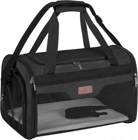 BALEINE Cat Carrier, Puppy Dog Carrier for Small Medium Pets Up to 15 Lbs, Soft-Sided Dog Travel Bag with Safety Zippers, Collapsible Pet Carrying Case (Gray, L, 17"x11"x11") in Saudi Arabia