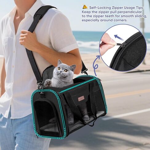 BALEINE Cat Carrier, Puppy Dog Carrier for Small Medium Pets Up to 15 Lbs, Soft-Sided Dog Travel Bag with Safety Zippers, Collapsible Pet Carrying Case (Gray, L, 17"x11"x11") in Saudi Arabia