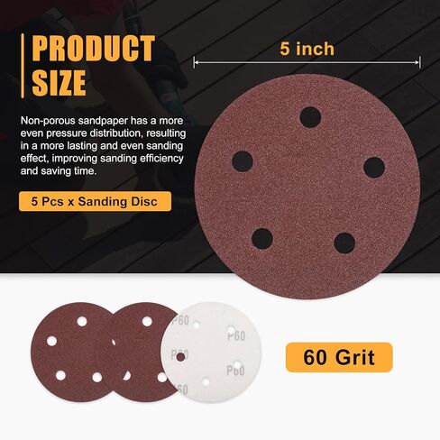 5 Pack 5 Inch Sanding Disc 60 Grit 5 Hole Round Hook and Loop Sandpapers Fit for Orbital Sander Automotive or Cars Repairing, Grinding or Polishing, Red in Saudi Arabia