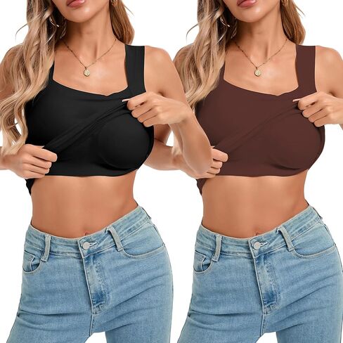 Womens u العنق ملابس صغيرة مدمجة في خزان صدري أعلى Strechy Strechy Slim Fit Control Compression Tops Camisole Tops in Kuwait