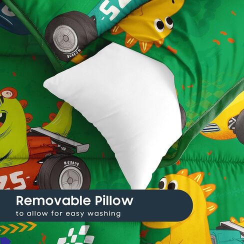 Wake In Cloud - Toddler Nap Mat with Pillow and Minky Fleece Blanket, for Kids Boys in Daycare Preschool Kindergarten, Roll Up Sleeping Bag, Colorful Dinosaur Race Car, Grass Green, Standard in Saudi Arabia