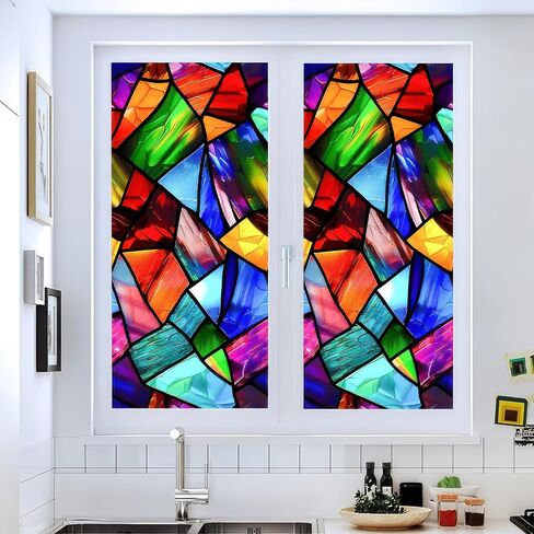 Stained Glass Window Film 17.7x39.3 inch Iridescent Marble Flakes Window Privacy Film Stained Decals Static Cling Sun Blocking Decor for Home Office Windows Door Glass Partitions in Kuwait