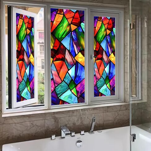 Stained Glass Window Film 17.7x39.3 inch Iridescent Marble Flakes Window Privacy Film Stained Decals Static Cling Sun Blocking Decor for Home Office Windows Door Glass Partitions in Kuwait