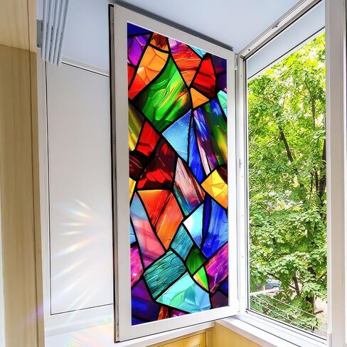Stained Glass Window Film 17.7x39.3 inch Iridescent Marble Flakes Window Privacy Film Stained Decals Static Cling Sun Blocking Decor for Home Office Windows Door Glass Partitions in Kuwait