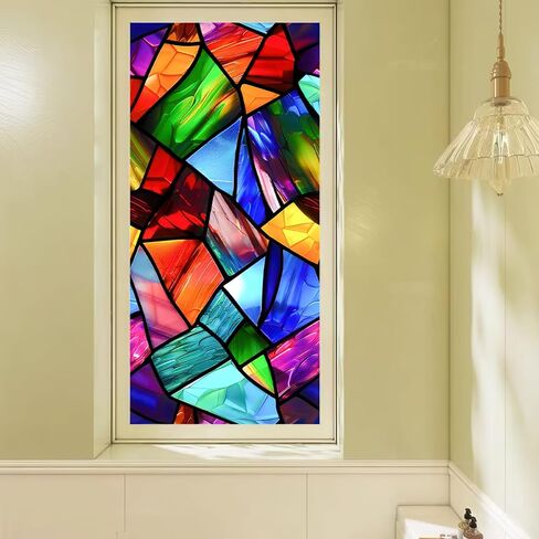 Stained Glass Window Film 17.7x39.3 inch Iridescent Marble Flakes Window Privacy Film Stained Decals Static Cling Sun Blocking Decor for Home Office Windows Door Glass Partitions in Kuwait