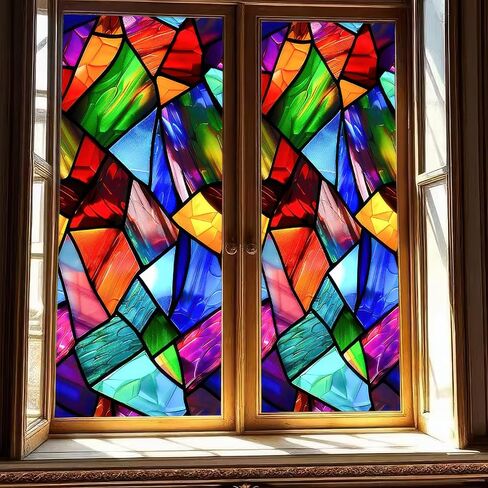 Stained Glass Window Film 17.7x39.3 inch Iridescent Marble Flakes Window Privacy Film Stained Decals Static Cling Sun Blocking Decor for Home Office Windows Door Glass Partitions in Kuwait