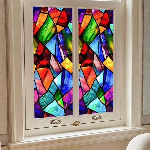 Stained Glass Window Film 17.7x39.3 inch Iridescent Marble Flakes Window Privacy Film Stained Decals Static Cling Sun Blocking Decor for Home Office Windows Door Glass Partitions in Kuwait
