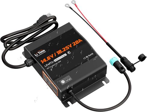 LITIME 12V (14.6V) و 16V (18.25V) 20A شاحن بطارية LifePo4 القابل للتركيب - IP65 AC AC إلى الشاحن السريع DC مع الجهد القابل للتعديل ، وتفعيل BMS الذكي ومؤشر LED in Saudi Arabia