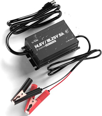LiTime 12V(14.6V) & 16V(18.25V) 20A Mountable LiFePO4 Battery Charger - IP65 Waterproof AC to DC Fast Charger with Adjustable Voltage, Smart BMS Activation & LED Indicator in Kuwait