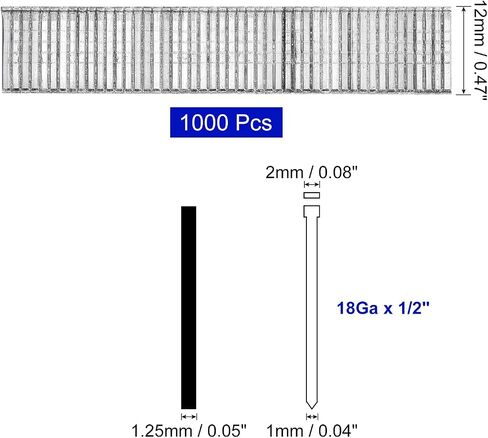 uxcell 1000Pcs 18 Gauge Brad Nails, 1/2" Length Straight Finishing Nails, Galvanized Carbon Steel Nails for Woodworking Construction Silver in Saudi Arabia