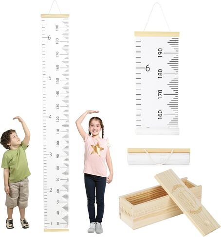 6.5FT Growth Chart for Kids with Wooden Keepsake Box - Children Height Measurement Kit Includes Marker Pen & Wall Hook, Height Tracker Ruler Baby Essentials, Nursery Room Decor Gift for Baby to Teen in Saudi Arabia