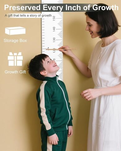 6.5FT Growth Chart for Kids with Wooden Keepsake Box - Children Height Measurement Kit Includes Marker Pen & Wall Hook, Height Tracker Ruler Baby Essentials, Nursery Room Decor Gift for Baby to Teen in Saudi Arabia