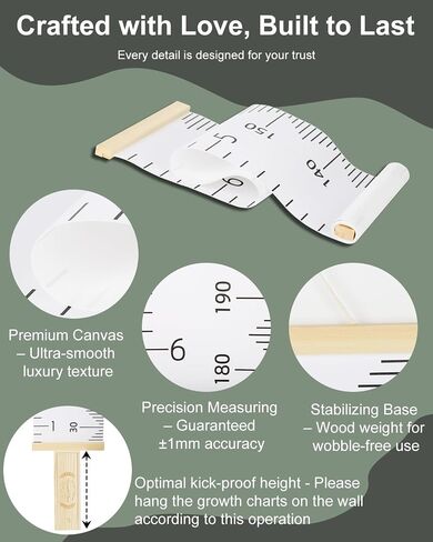 6.5FT Growth Chart for Kids with Wooden Keepsake Box - Children Height Measurement Kit Includes Marker Pen & Wall Hook, Height Tracker Ruler Baby Essentials, Nursery Room Decor Gift for Baby to Teen in Saudi Arabia