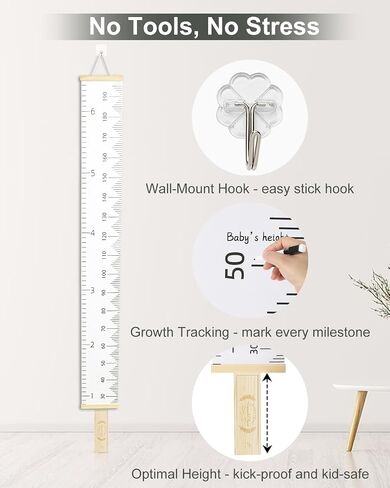 6.5FT Growth Chart for Kids with Wooden Keepsake Box - Children Height Measurement Kit Includes Marker Pen & Wall Hook, Height Tracker Ruler Baby Essentials, Nursery Room Decor Gift for Baby to Teen in Saudi Arabia