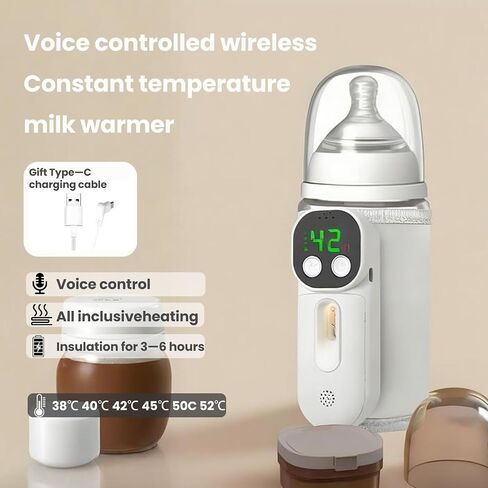 Portable Bottle Warmer for Travel, Warm for 6-10 Hours, Baby Bottle Warmer with Sound Voice Control, Travel Bottle Warmer for Breastmilk in Saudi Arabia