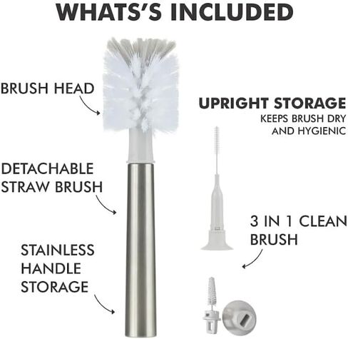 3-in-1 Stainless Bottle Brush for Baby Bottles - Water Bottle Brush Cleaner with Nipple and Straw Brush, Long Bottle Washer, Cup and Tumbler Cleaner Brush. (Pack of 1) in Saudi Arabia