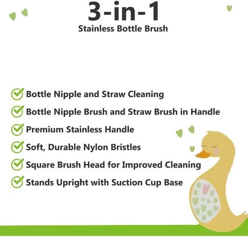3-in-1 Stainless Bottle Brush for Baby Bottles - Water Bottle Brush Cleaner with Nipple and Straw Brush, Long Bottle Washer, Cup and Tumbler Cleaner Brush. (Pack of 1) in Saudi Arabia