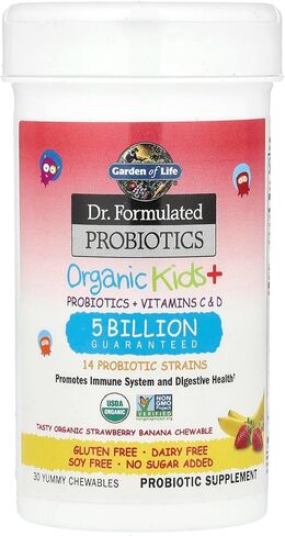 Garden of Life-Dr. Formulated Probiotics Organic Kids-Strawberry Banana-Acidophilus and Probiotic Promotes Immune System,Digestive Health-Gluten,Dairy,Soy-Free,No Sugar Added-Chewables (30 Count) in Saudi Arabia