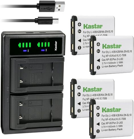 شاحن بطارية USB Kastar LTD2 متوافق مع HP (Hewlett Packard) PW460t PW550z SW450، وكاميرا Minolta MN12Z الرقمية، وiKan PDMOVIE Remote Air Pro 3 ومحرك Live Air 2 in Kuwait