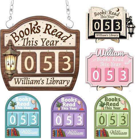 Personalized Wooden Name Book Tracker Sign,Custom Books Read This Year Counter Sign,Hanging/Placing Library Bookshelf Decor Accessories for Wall & Table,Bookish Gifts for Book Lover,Teachers in Saudi Arabia