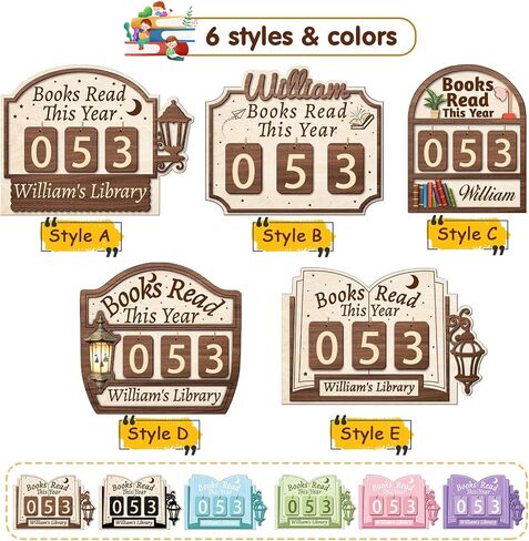 Personalized Wooden Name Book Tracker Sign,Custom Books Read This Year Counter Sign,Hanging/Placing Library Bookshelf Decor Accessories for Wall & Table,Bookish Gifts for Book Lover,Teachers in Saudi Arabia