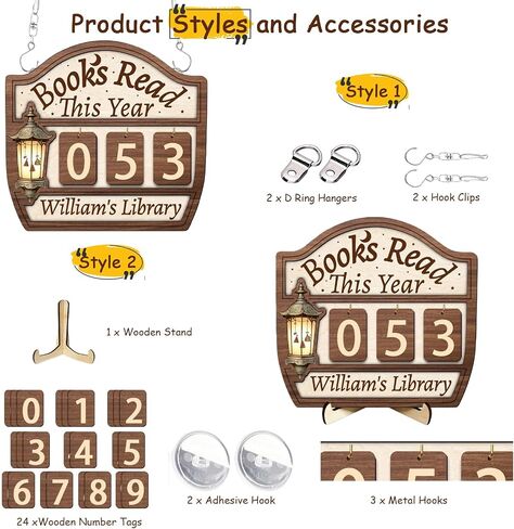 Personalized Wooden Name Book Tracker Sign,Custom Books Read This Year Counter Sign,Hanging/Placing Library Bookshelf Decor Accessories for Wall & Table,Bookish Gifts for Book Lover,Teachers in Saudi Arabia