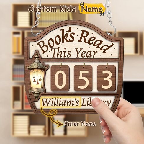 Personalized Wooden Name Book Tracker Sign,Custom Books Read This Year Counter Sign,Hanging/Placing Library Bookshelf Decor Accessories for Wall & Table,Bookish Gifts for Book Lover,Teachers in Saudi Arabia