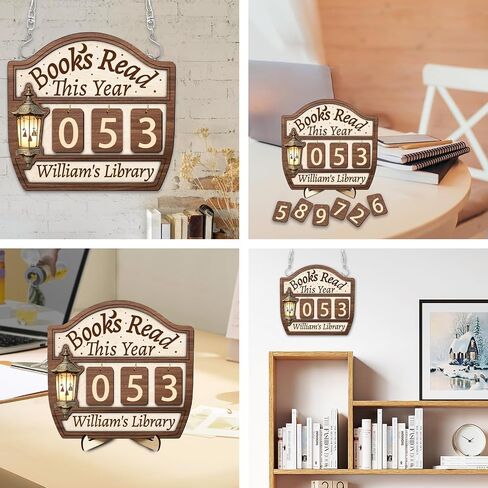 Personalized Wooden Name Book Tracker Sign,Custom Books Read This Year Counter Sign,Hanging/Placing Library Bookshelf Decor Accessories for Wall & Table,Bookish Gifts for Book Lover,Teachers in Saudi Arabia