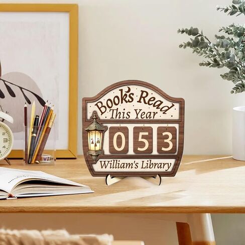 Personalized Wooden Name Book Tracker Sign,Custom Books Read This Year Counter Sign,Hanging/Placing Library Bookshelf Decor Accessories for Wall & Table,Bookish Gifts for Book Lover,Teachers in Saudi Arabia