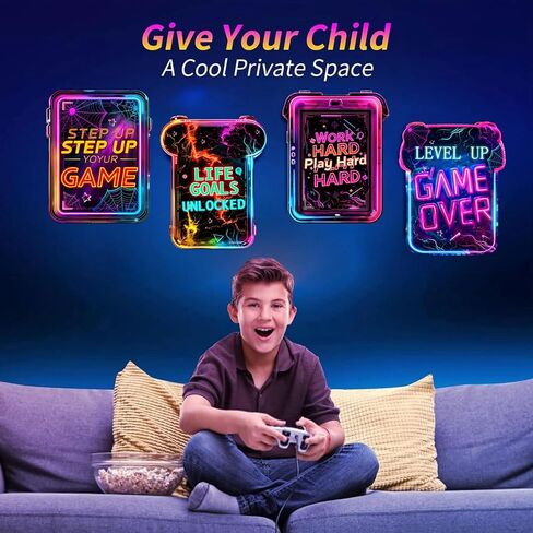 Gaming Wall Decor for Boys Room Video Game Walls Art Sign Wooden Art Print | 4 Pcs Gamer Room Hanging Sign, Neon Game Controller Wood Art Print, Inspirational Quote Plaque, for Teenage Playroom Bedroom in Saudi Arabia
