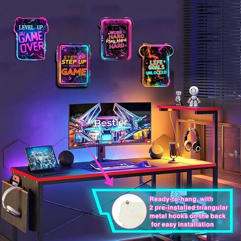 Gaming Wall Decor for Boys Room Video Game Walls Art Sign Wooden Art Print | 4 Pcs Gamer Room Hanging Sign, Neon Game Controller Wood Art Print, Inspirational Quote Plaque, for Teenage Playroom Bedroom in Saudi Arabia