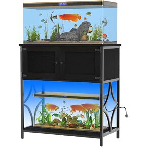 20-29 Gallon Fish Tank Stand, Aquarium Stand with Power Outlets &LED Light, Metal Frame Fish Tank Stand with Cabinet Accessories Storage, 30.7" L*15.7" W Tabletop, 330LBS Capacity, Dark Oak in Saudi Arabia