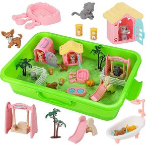 Mathea Sensory Bin for Toddlers Kids Sand Play Kit ، 2.2 رطل من الرمال مع شخصيات قطة الحيوانات الأليفة ، ألعاب شاطئية تظاهر ألعاب اللعب للفتيات الفتيان الذين تتراوح أعمارهم بين 3 4 5 6 in Kuwait