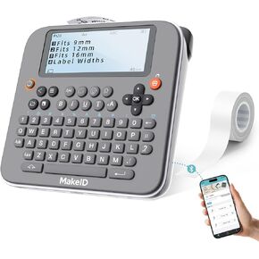 Makeid E1 Label Maker - Bluetooth Rechargeable Label Maker Machine - QWERTY Keyboard Labeler, 3.4" Backlighting LCD Screen - Prints 9~16mm Label - Home and Office Organization in Kuwait