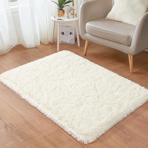 8x10 Area Rugs for Living Room, Ultra Soft Fluffy Shag Floor Carpet, Modern Indoor Plush Fuzzy Rugs for Bedroom Kids Room Nursery Dorm Home Decor Aesthetic, Cream White in Saudi Arabia
