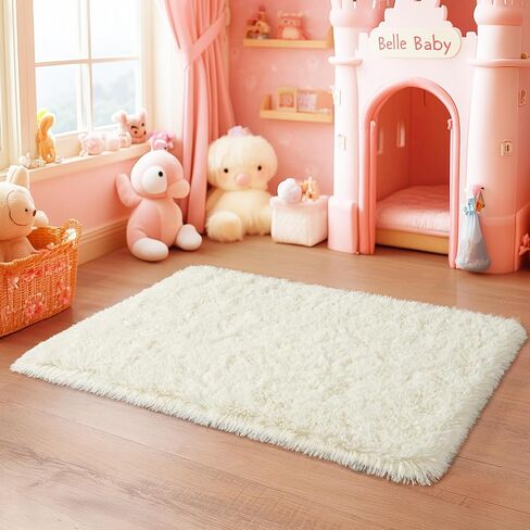 8x10 Area Rugs for Living Room, Ultra Soft Fluffy Shag Floor Carpet, Modern Indoor Plush Fuzzy Rugs for Bedroom Kids Room Nursery Dorm Home Decor Aesthetic, Cream White in Saudi Arabia