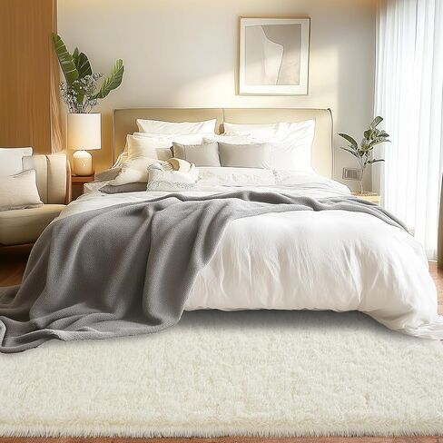 8x10 Area Rugs for Living Room, Ultra Soft Fluffy Shag Floor Carpet, Modern Indoor Plush Fuzzy Rugs for Bedroom Kids Room Nursery Dorm Home Decor Aesthetic, Cream White in Saudi Arabia