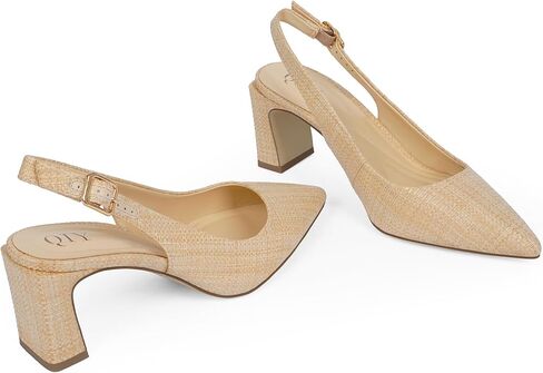 Womens Pumps Pointed Closed Toe Chunky Heel Slingback Heels for Women in Kuwait