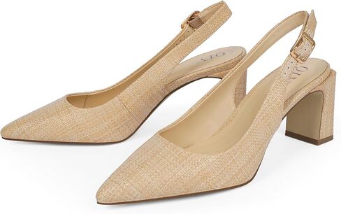 Womens Pumps Pointed Closed Toe Chunky Heel Slingback Heels for Women in Kuwait
