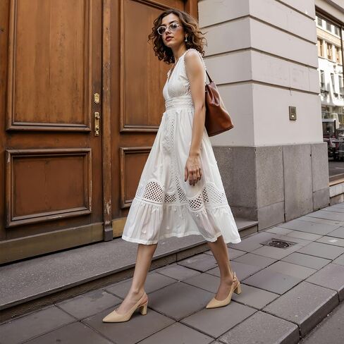 Womens Pumps Pointed Closed Toe Chunky Heel Slingback Heels for Women in Kuwait