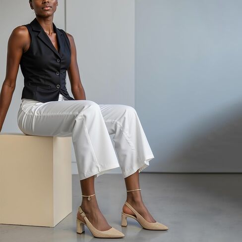 Womens Pumps Pointed Closed Toe Chunky Heel Slingback Heels for Women in Kuwait