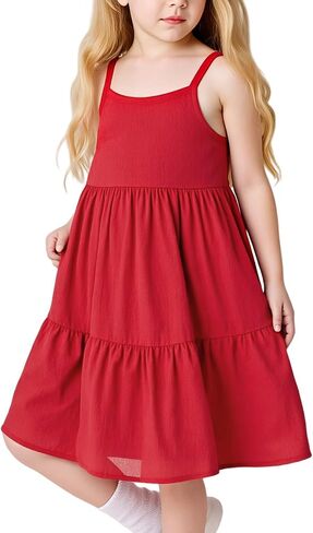 Little Bitty Toddler Girls Cotton Seersucker Suspender Dress Breathable Loose for Beach Holiday 2-7 Years in Saudi Arabia