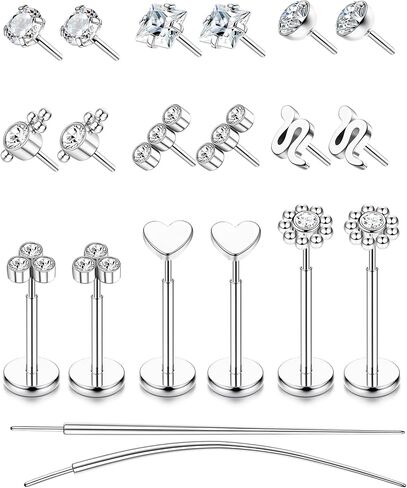 YADOCA Threadless Flat Back Earrings Hypoallergenic Nose Studs Rings for Women 14K Gold Plated 316L Surgical Steel Lip Labret Conch Medusa Cartilage Tragus Nose Piercing Jewelry 20G 18G 16G in Saudi Arabia